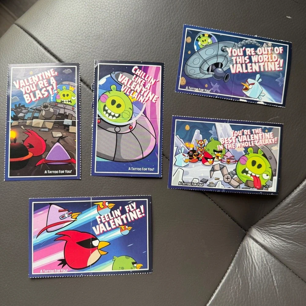 Angry Birds SET Pencils Valentine Cards Temporary Tattoos Video Game Merchandise